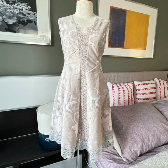 - Eli Tahari Lola Sleeveless Floral Lace-Trim Dress Party  High End US2 - 1D1794 - Picture 2 of 11